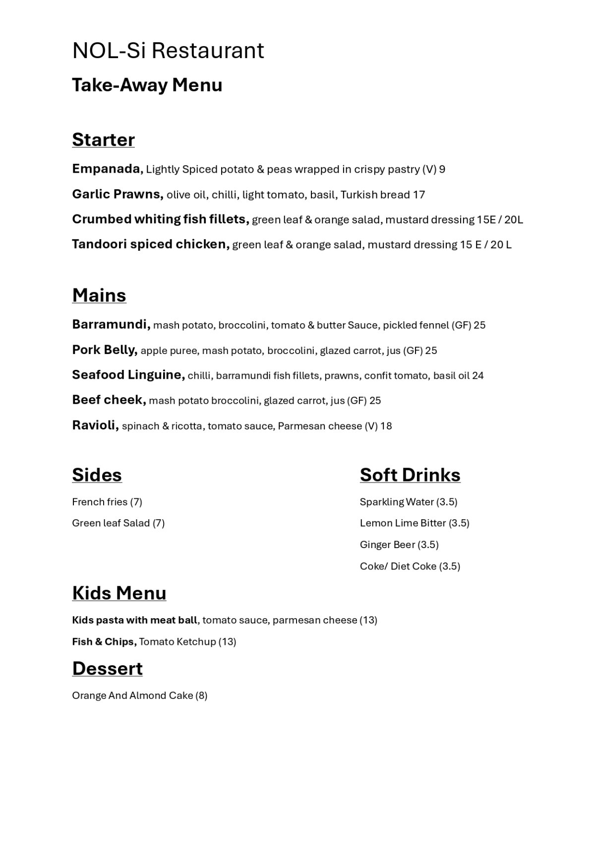 Take Away menu Of Nol-si Restaurant Take Away menu Of Nol-si Restaurant